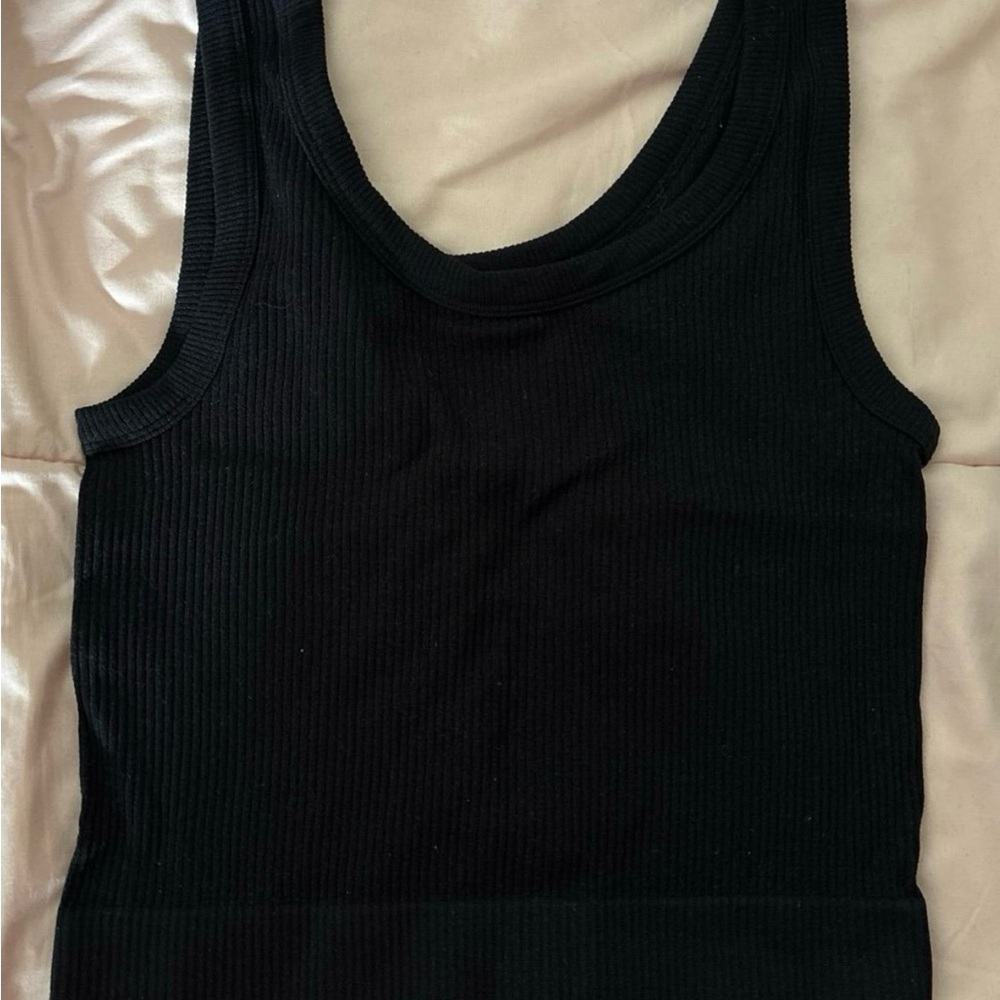 One Step Ahead Black Ribbed Tank Top